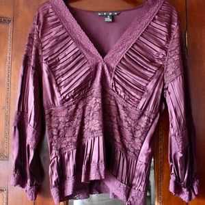 GLAM (brand) Silk Rouge Lace Long-sleeve Blouse